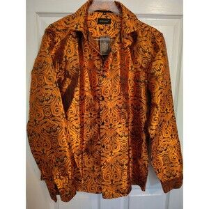 New DiBanGu Men's M Paisley Gold Black Brown Long Sleeve Point Collar Button-Up